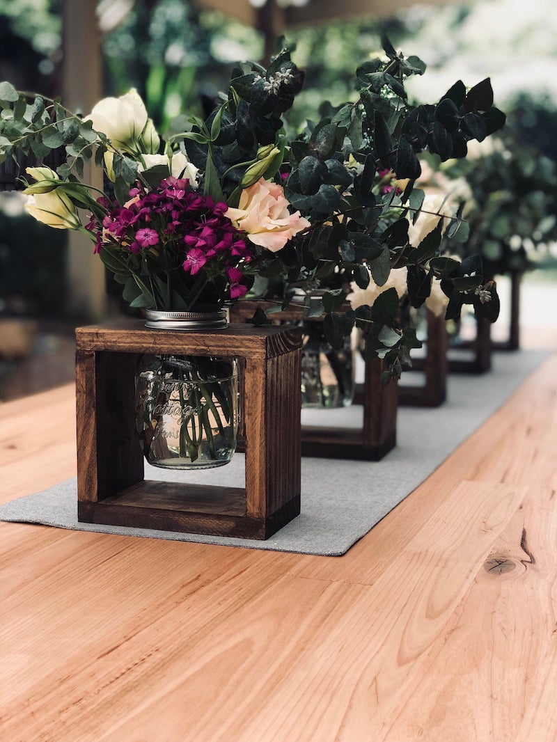 Wood and Mason Jar Modern Rustic Vase Wedding Centerpiece