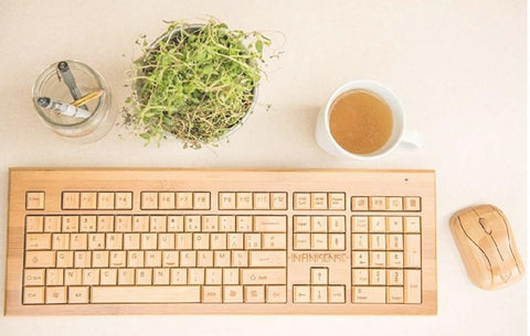 clavier en bois mac et PC pas cher, souris en bois de bambou promo