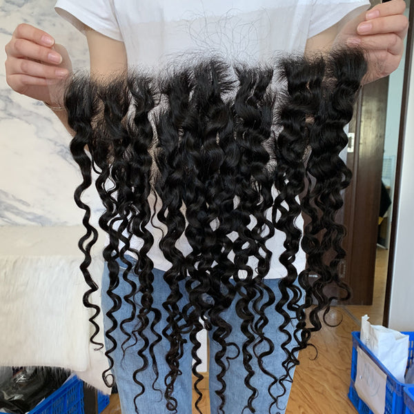 DEEP WAVE CURLY HD LACE HIGH DEFINITION SWISS LACE 13X4 LACE FRONTAL CLOSURE