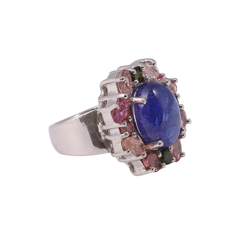 Blue Onyx and Tourmaline Cluster Ring