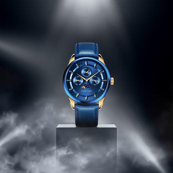 Venice Moonphase Blue Gold water-resistant watch from Filippo Loreti