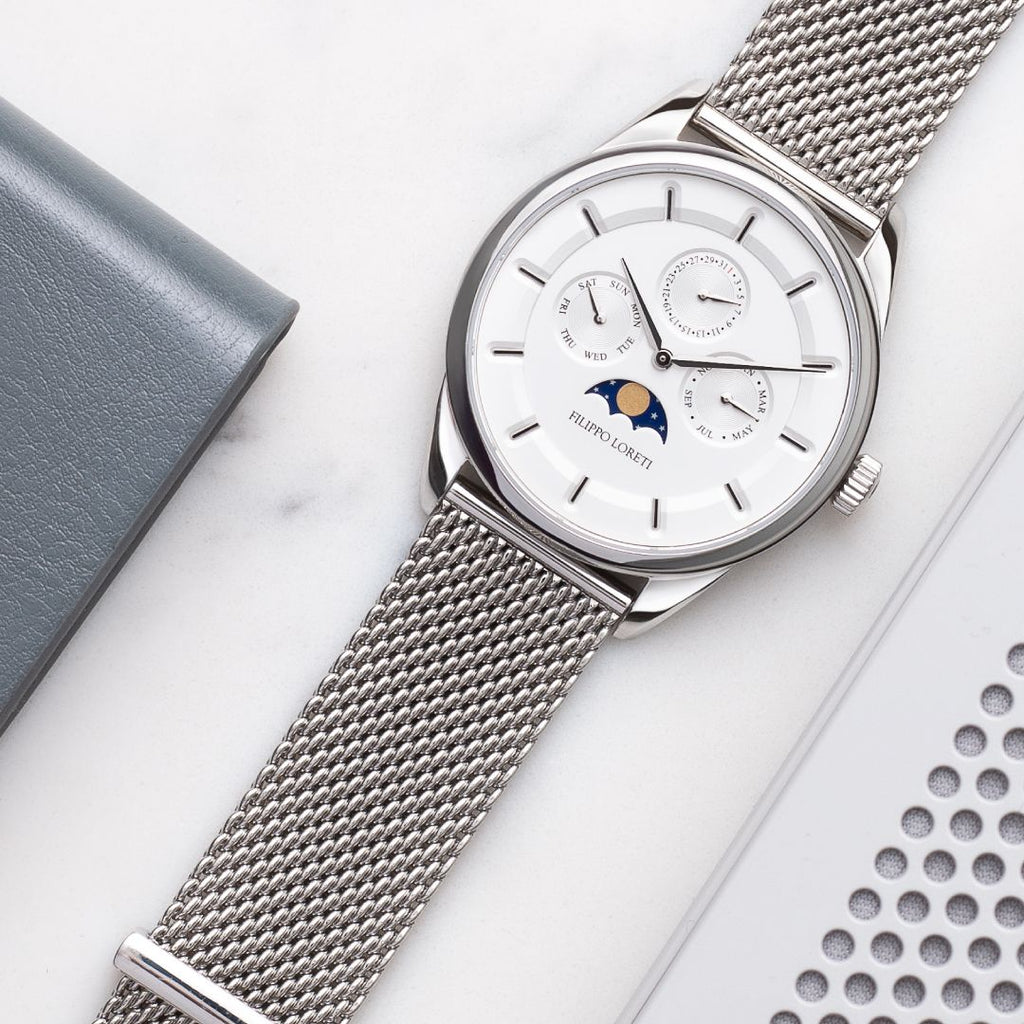 Venice Moon Phase Silver Mesh Watch for Women from Filippo Loreti