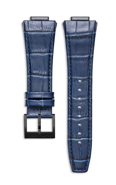 Blue Italian Leather Strap With Alligator Pattern Florence