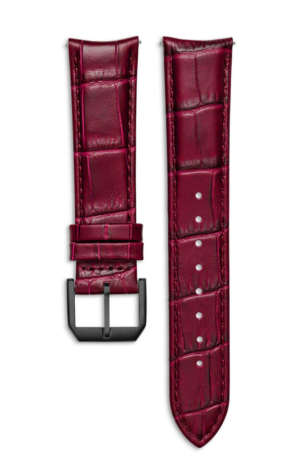 Burgundy Italian Leather Strap With Alligator Pattern
