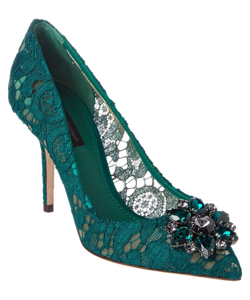 green lace heels