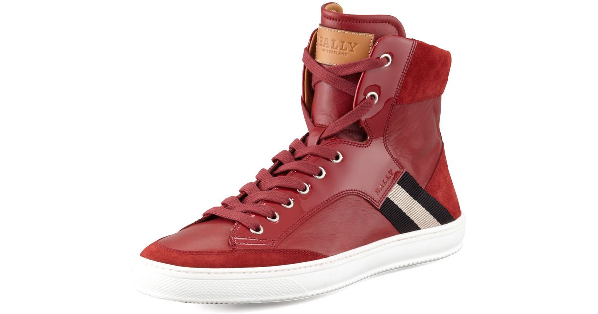 Arqueológico Rayo gatito Bally Oldani Red Leather High Top Sneakers Sz 11/12 – Wopsters Closet