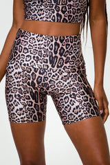 Woman Wearing Leopard Print Yoga Pants Short