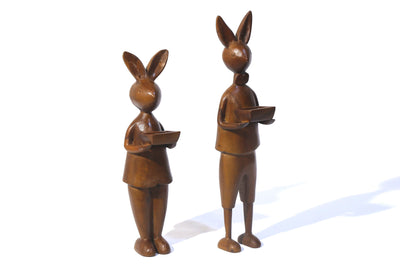 木制学者兔雕像动物雕像