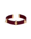 Maroon and Gold Leather Spike Bracelet with Agate Stones