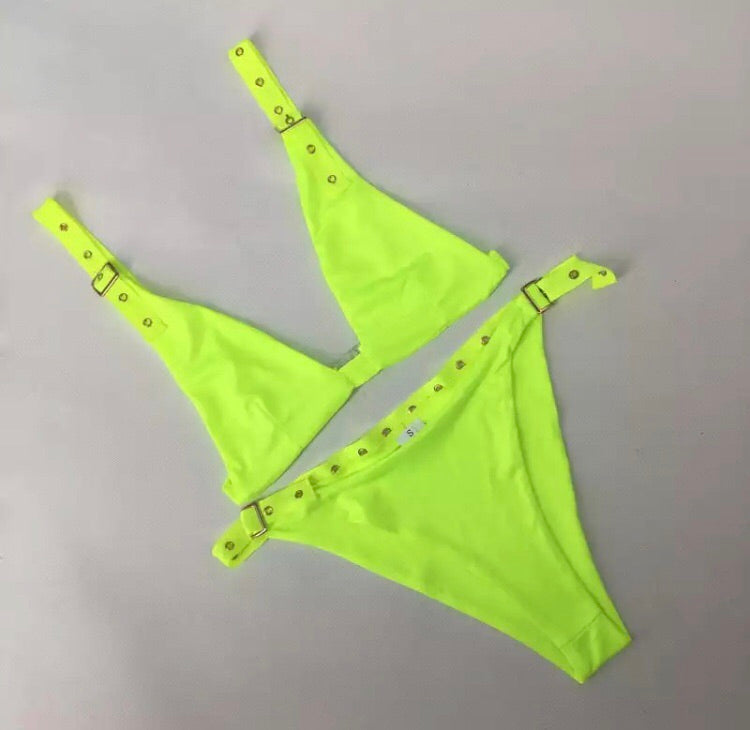 neon green buckle bikini