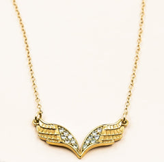 angel wing with cubic zirconia gold pendant necklace