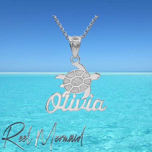 Personalized Name Sterling Silver Turtle Pendant