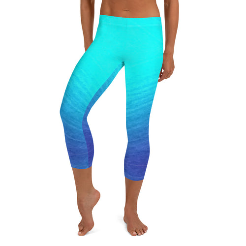 Ombre Seafoam to Blue Capri Leggings