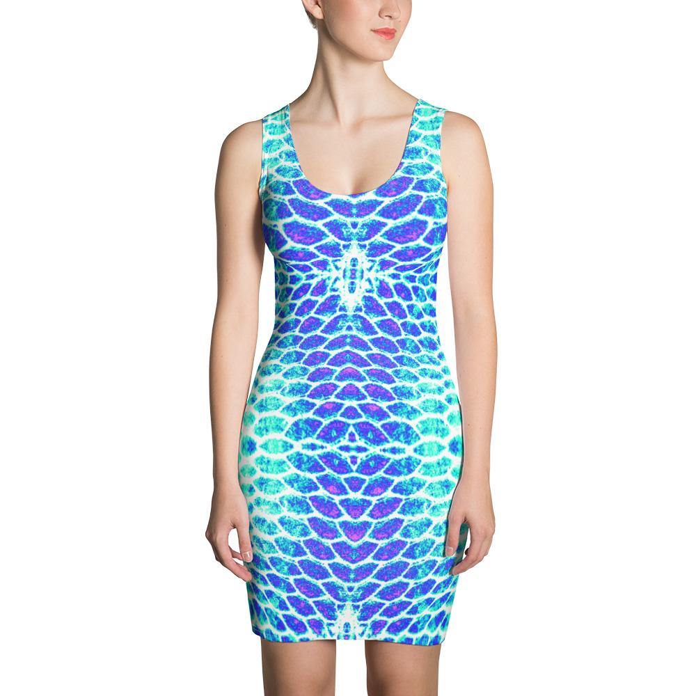 Blue Fish Scale Fitted Dress - Island Mermaid Tribe