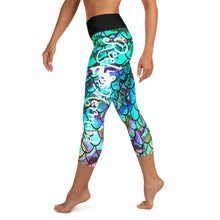 Load image into Gallery viewer, Mermaid Blues Capri Leggings with karate-club-feurs Logo on Leg