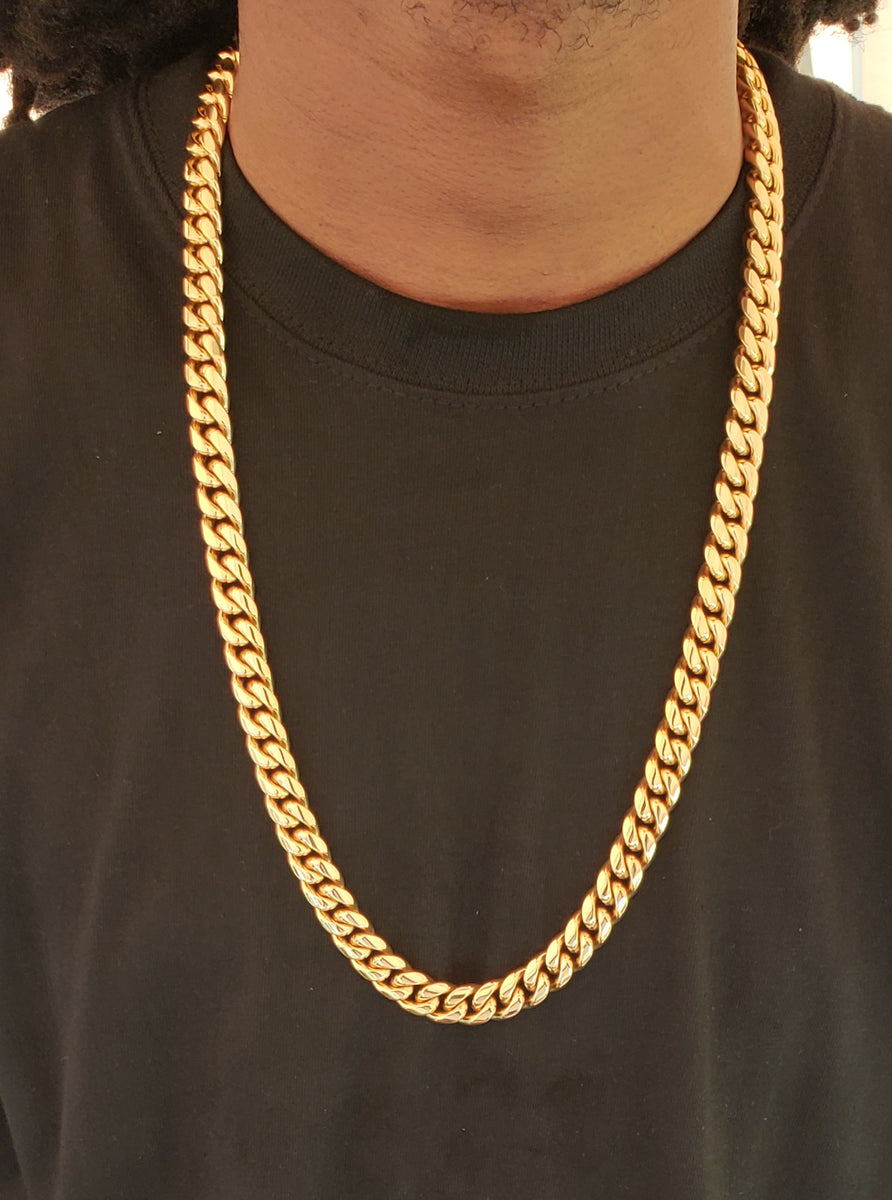 12mm 14k or 18k gold plated Miami Cuban link chain – Left Lane J