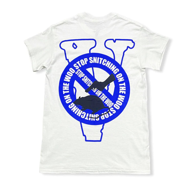 VLONE ヴィーロン ×Pop Smoke Stop Snitching T-Shirt White/Blue