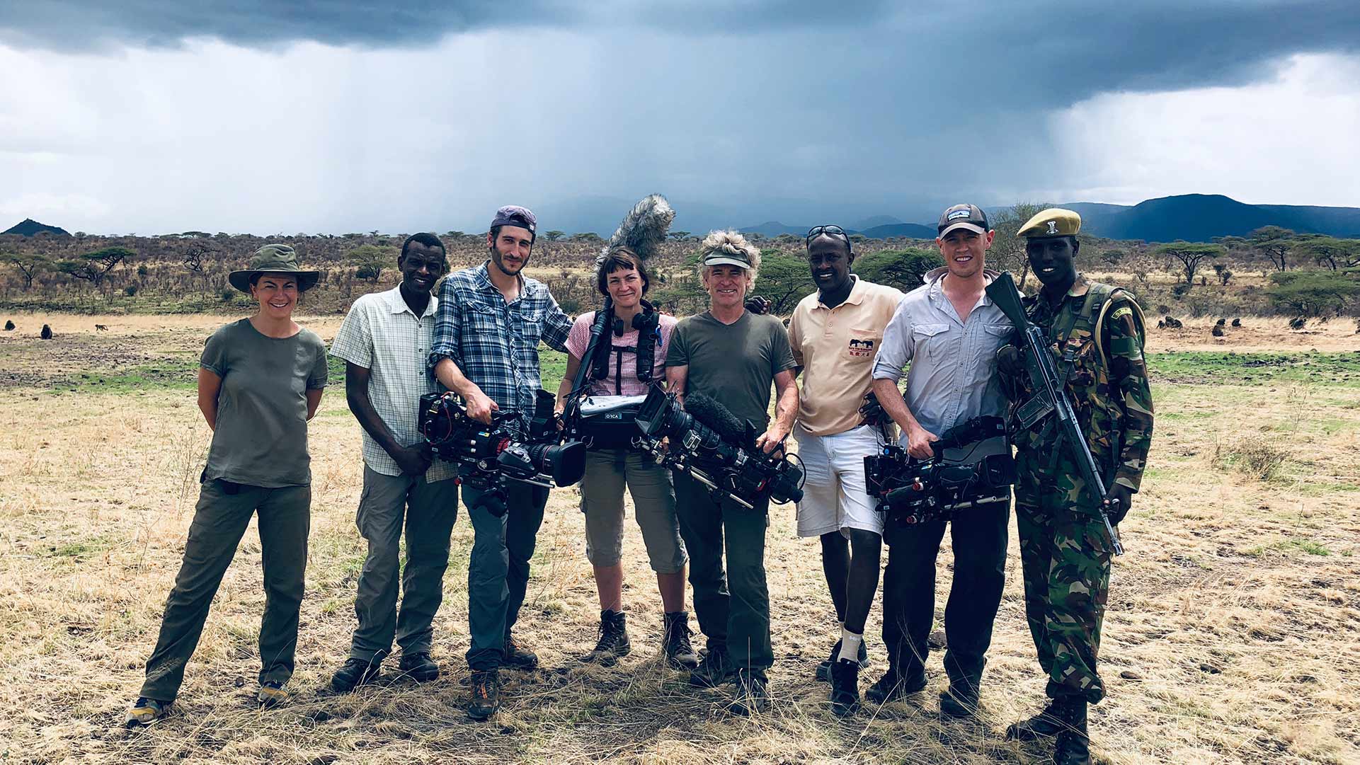 BBC NHU out in Samburu, Kenya, filming eles.