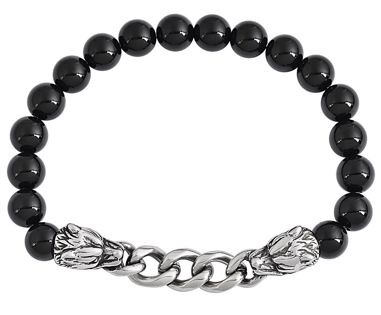 Black Tourmaline Stainless Steel Link Natural Stone Bracelet