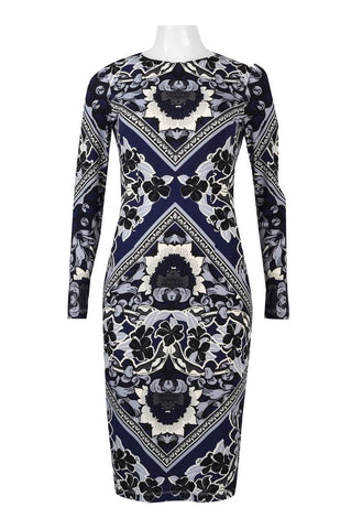 Navy gry printed bodycon dress