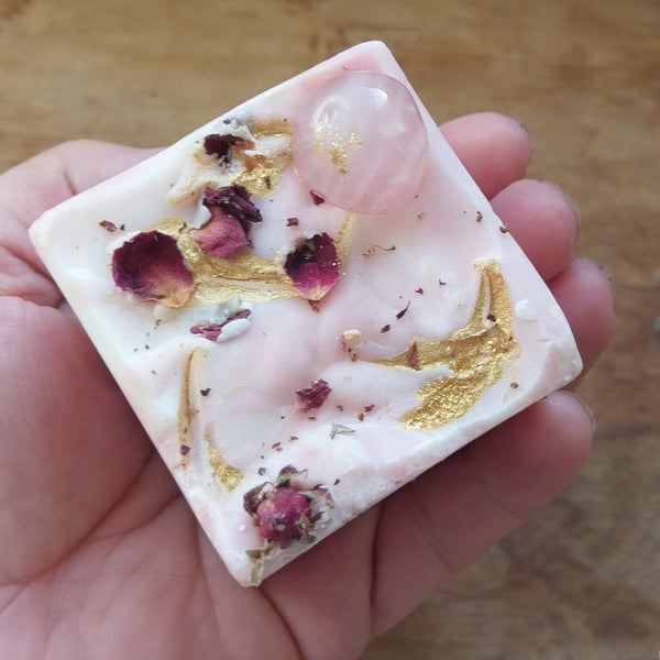 Rose quartz gemstone soap