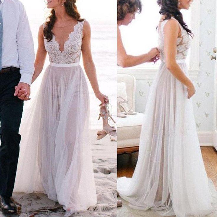 A Line Beach Wedding Dress Long Bridal Dress Custom Made Wedding Dress Tdw1007