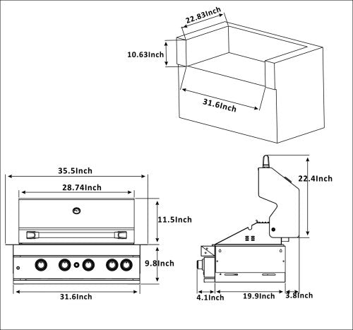 Mont Alpi 36 inch MABI400 built in gas grill cut out dimensions