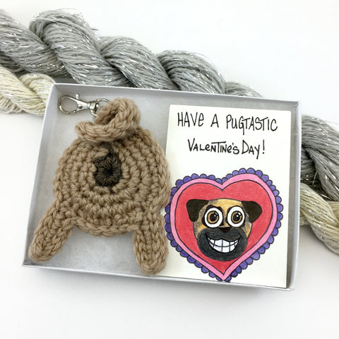 Pug Butt Keychain with Valentine's Day Card Gift