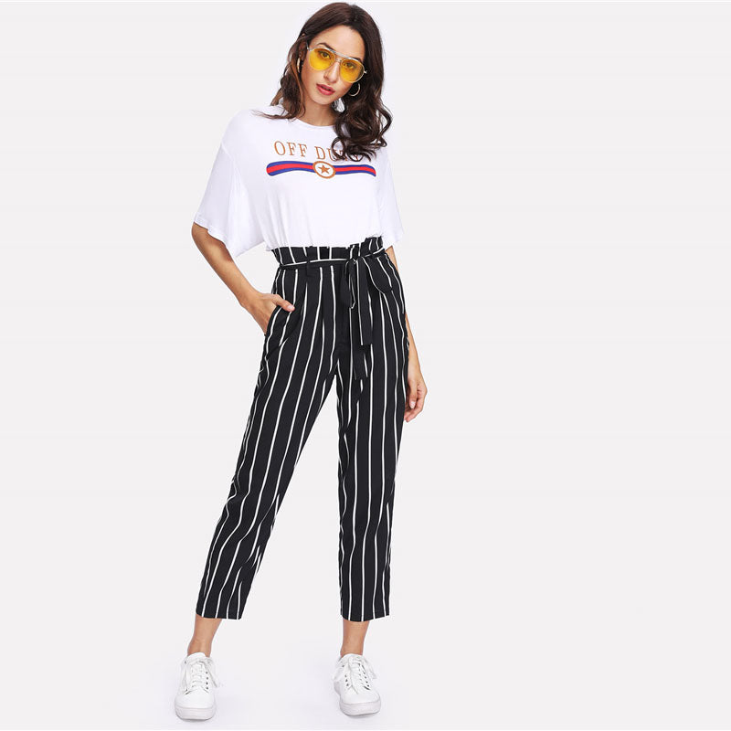 striped pants high waisted