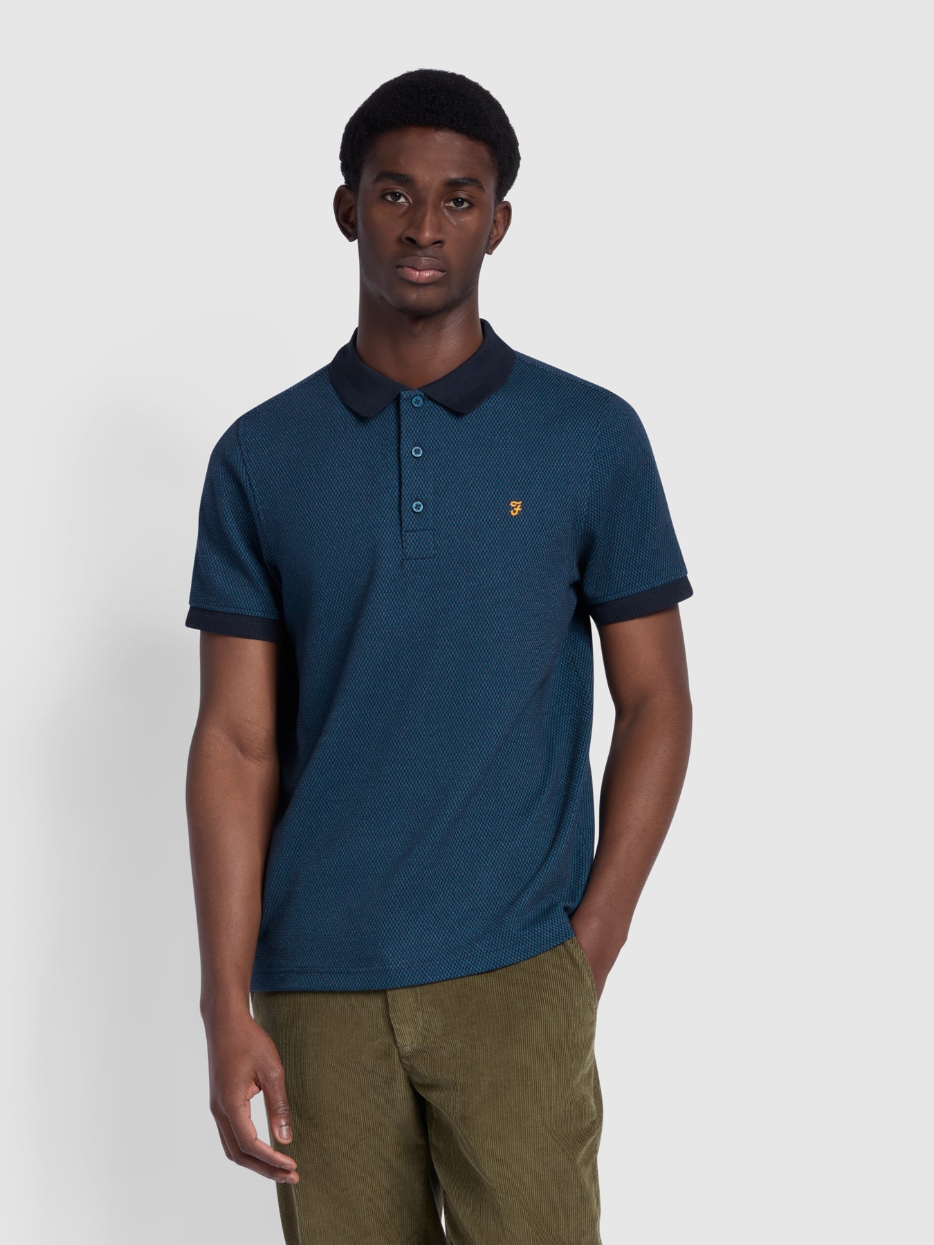 Como Regular Fit Micro Check Tipped Polo Shirt In Sailor Blue