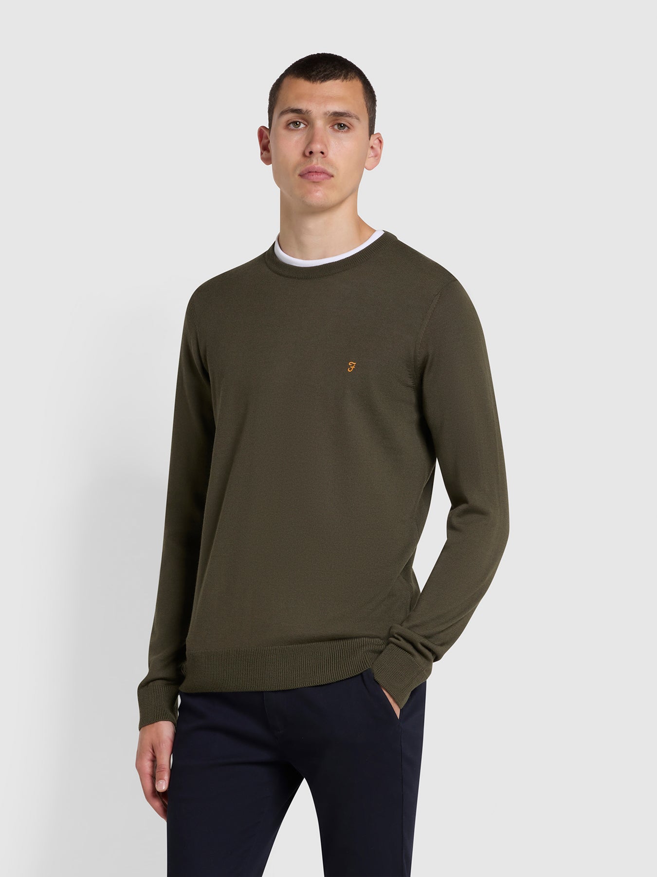 Mullen Slim Fit Merino Wool Crew Neck Jumper In Evergreen