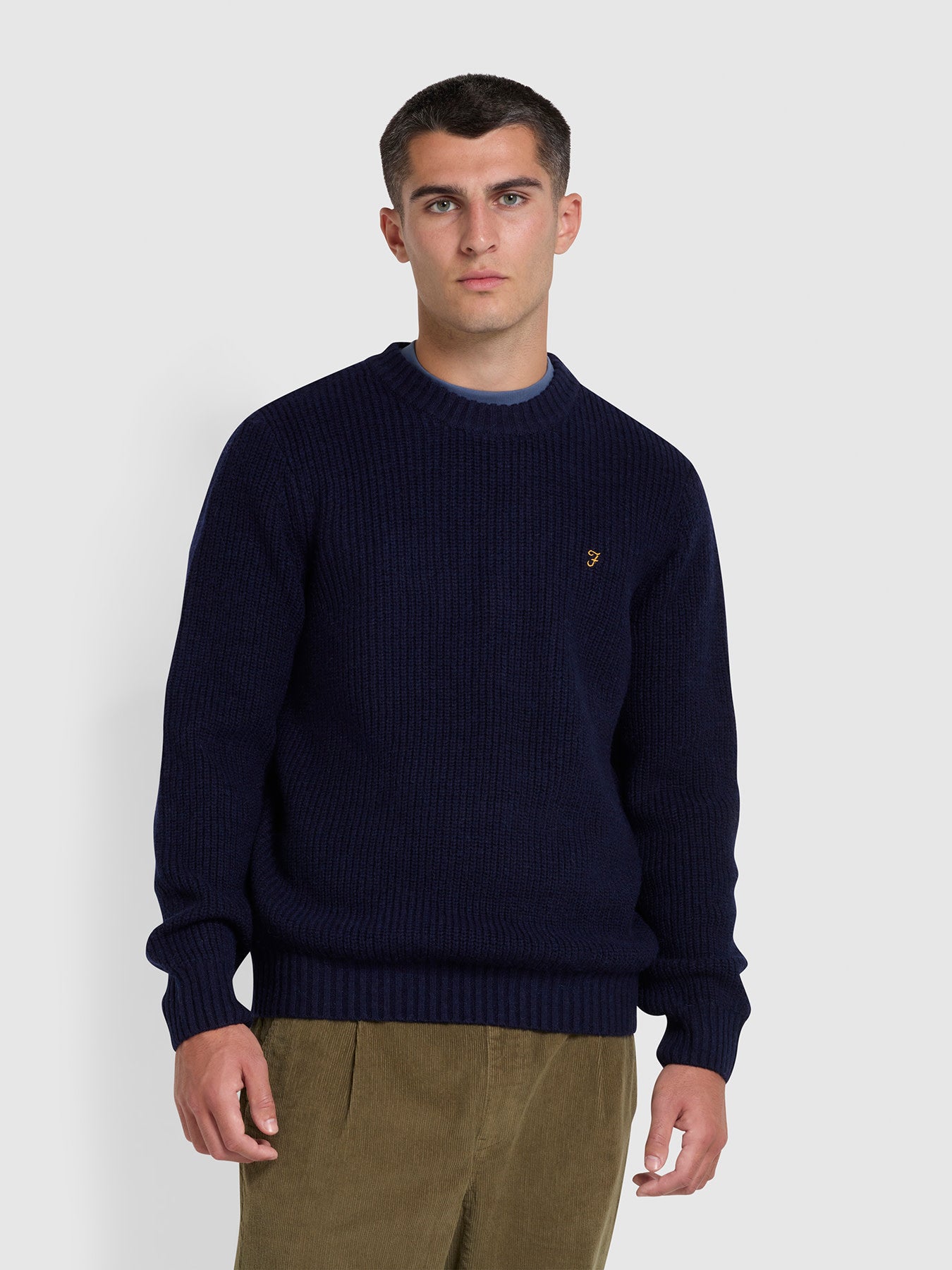 Hayes Tipped Crew Neck Jumper In True Navy