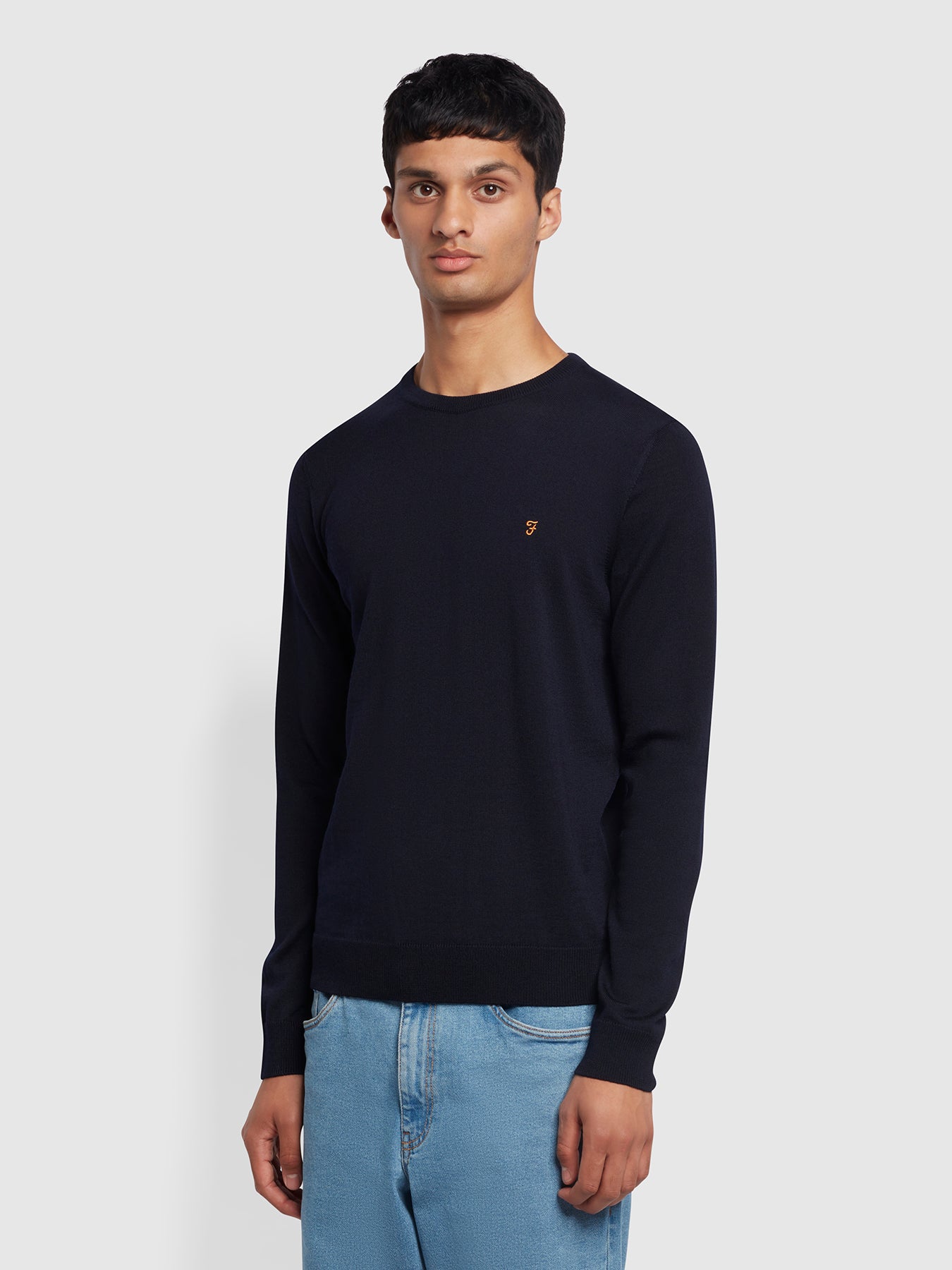 Mullen Merino Wool Crew Jumper In Navy