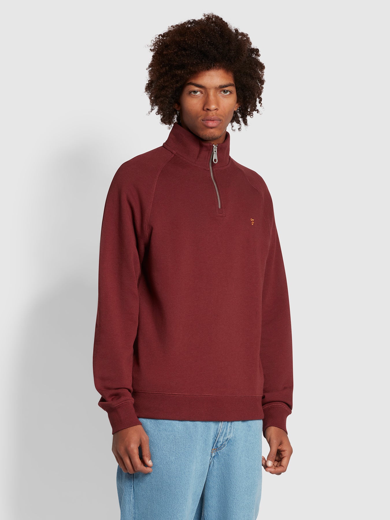 Jim Organic Cotton Quarter Zip Sweatshirt In Farah Red Marl