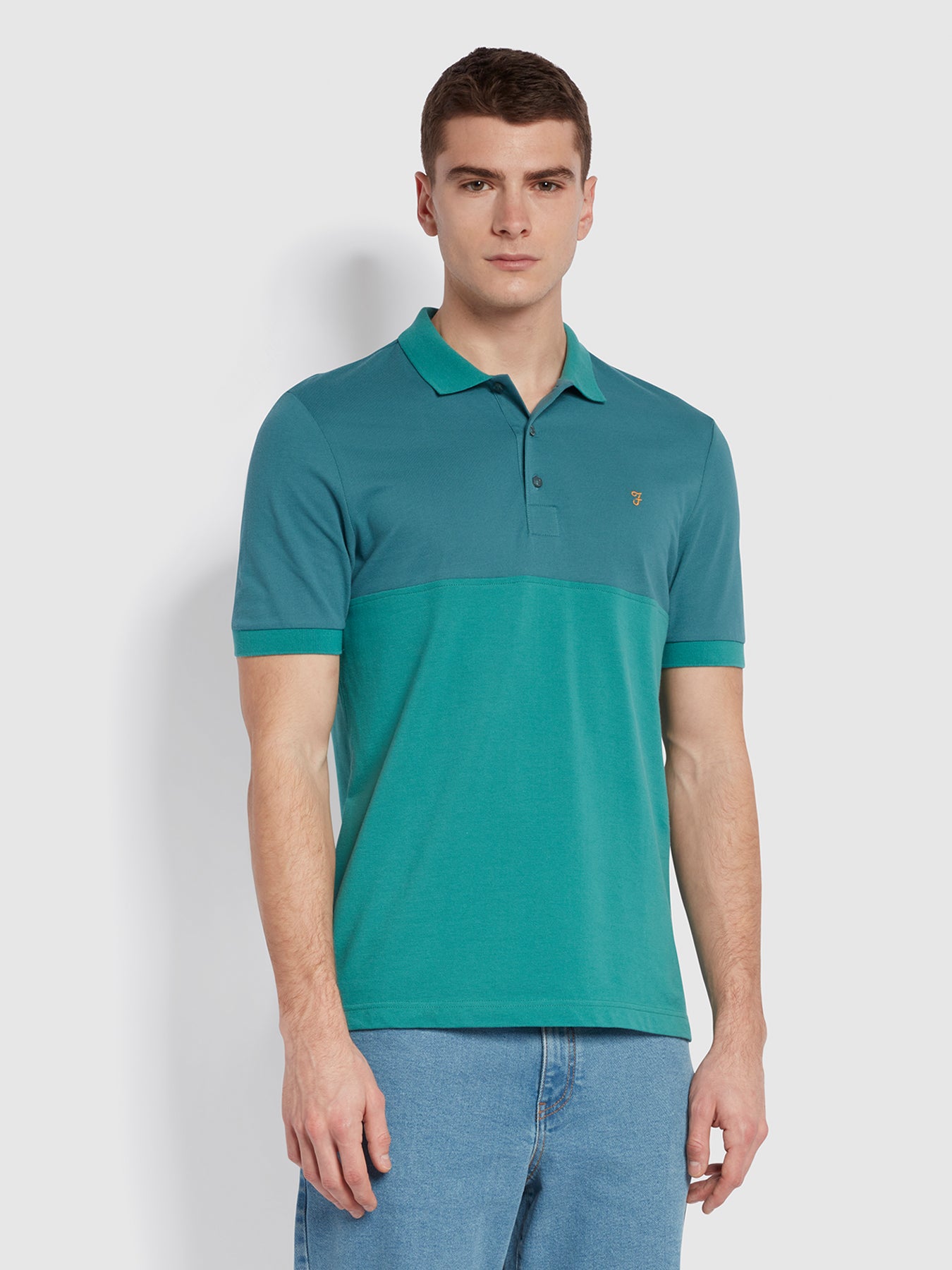 Slater Regular Fit Short Sleeve Colour Block Polo Shirt In Ocean