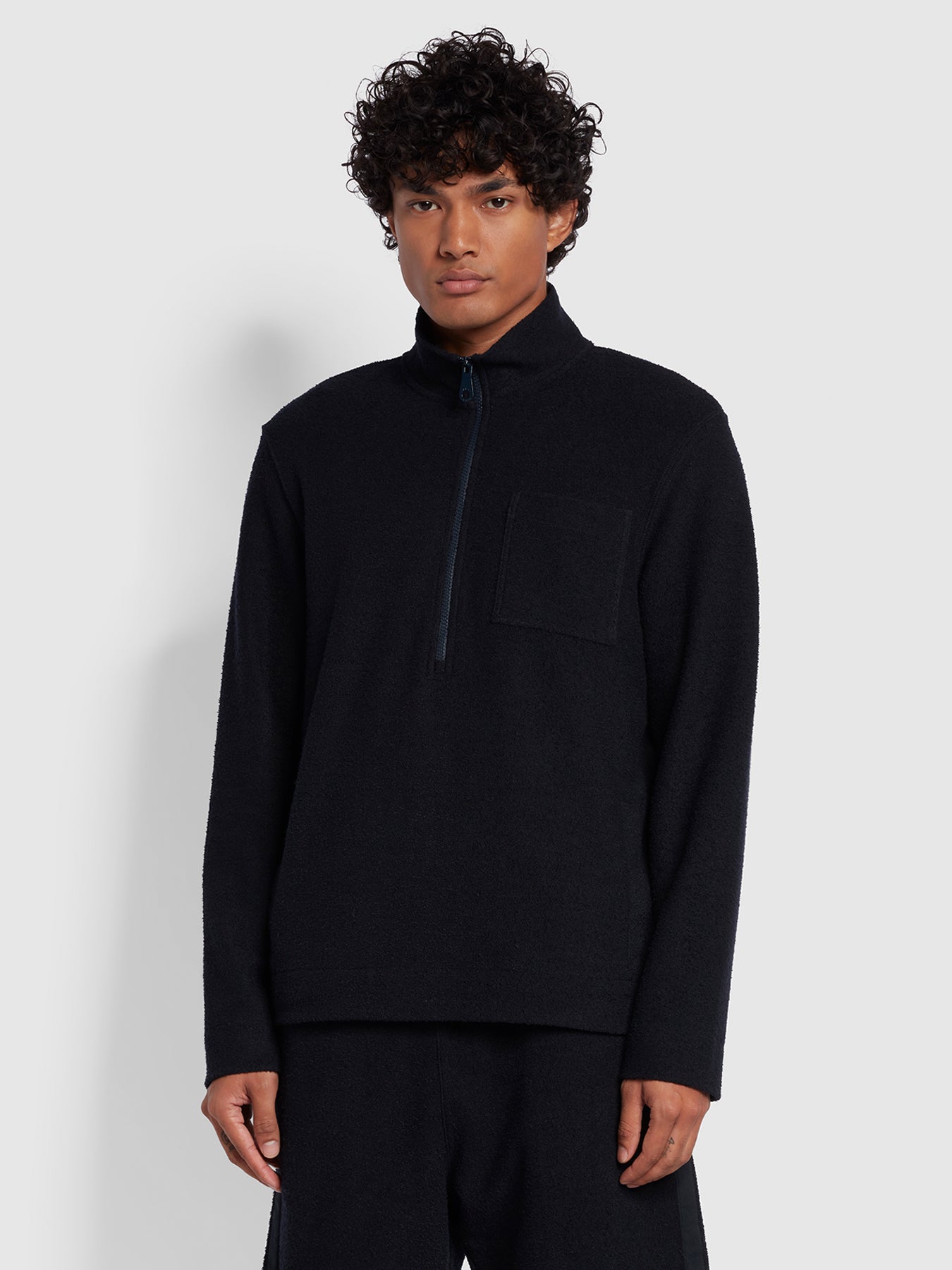 Devlin Regular Fit Towelling Half Zip Sweatshirt In True Navy