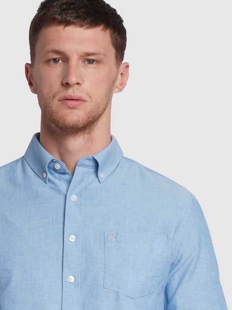 Farah Mens Short Sleeve Regular Fit Oxford Shirt 'The Drayton' Navy Blue White 