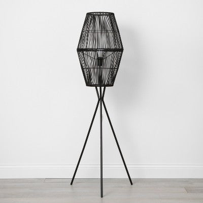 black rattan floor lamp