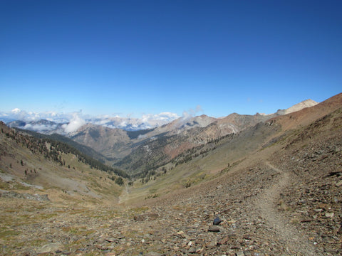 Mountain scape with trees and clouds