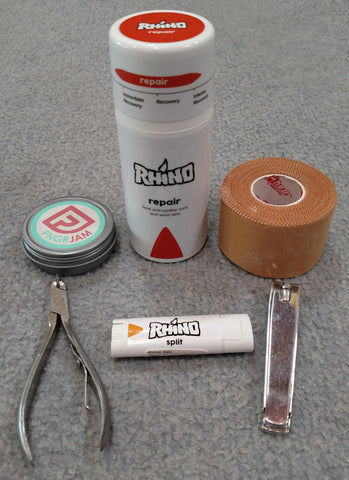 Rhino Skin Products, nail clippers, cuticle cutters and tape.