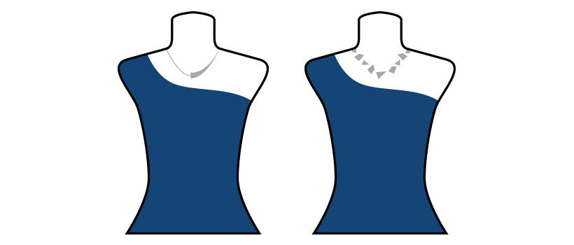 Necklace styles for one shoulder or off the shoulder top or dress.