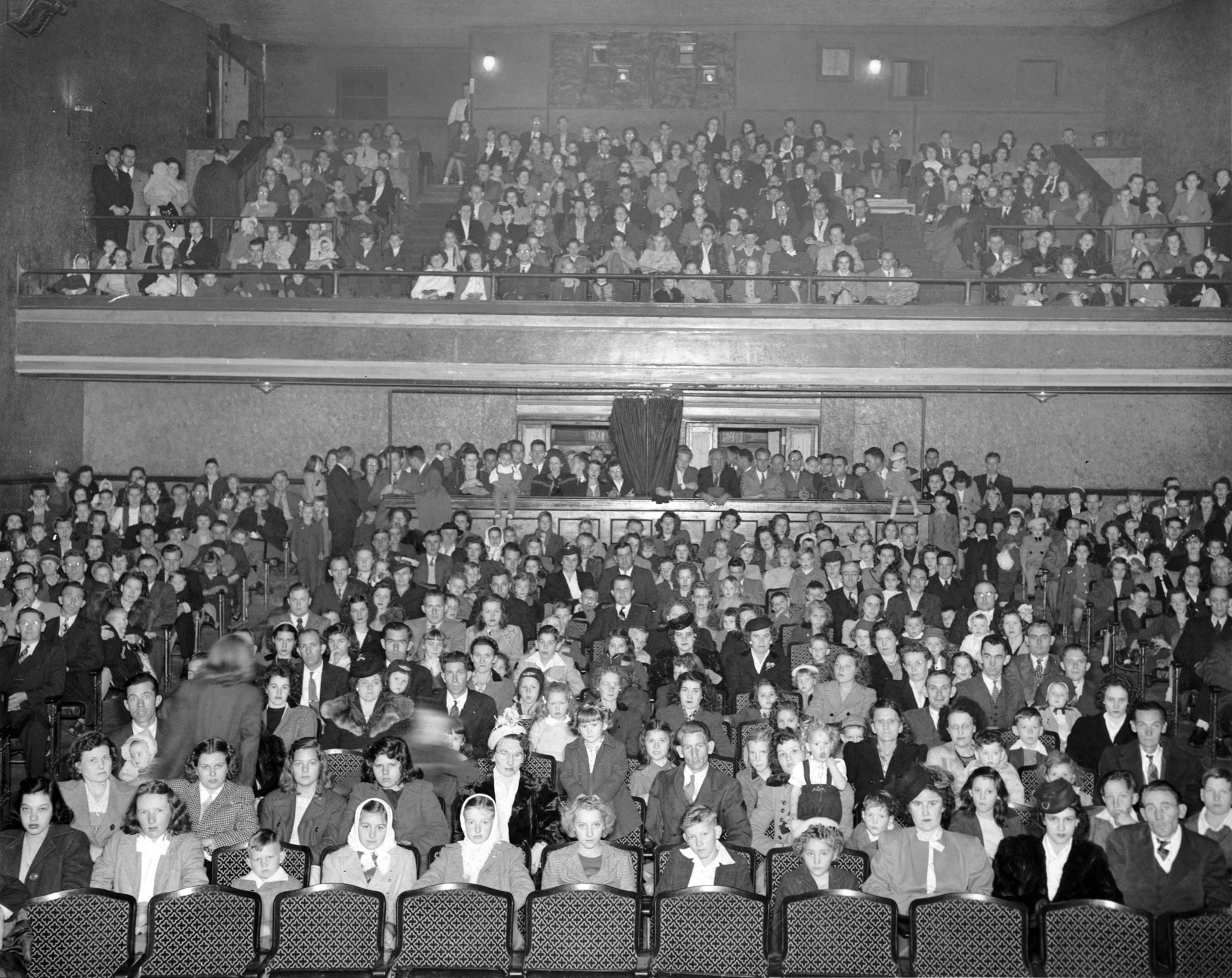 Bur-Mil employees and families at the company Christmas party at the Sunset Theatre in Asheboro, 1946. -- Courtesy of the Randolph County Public Library