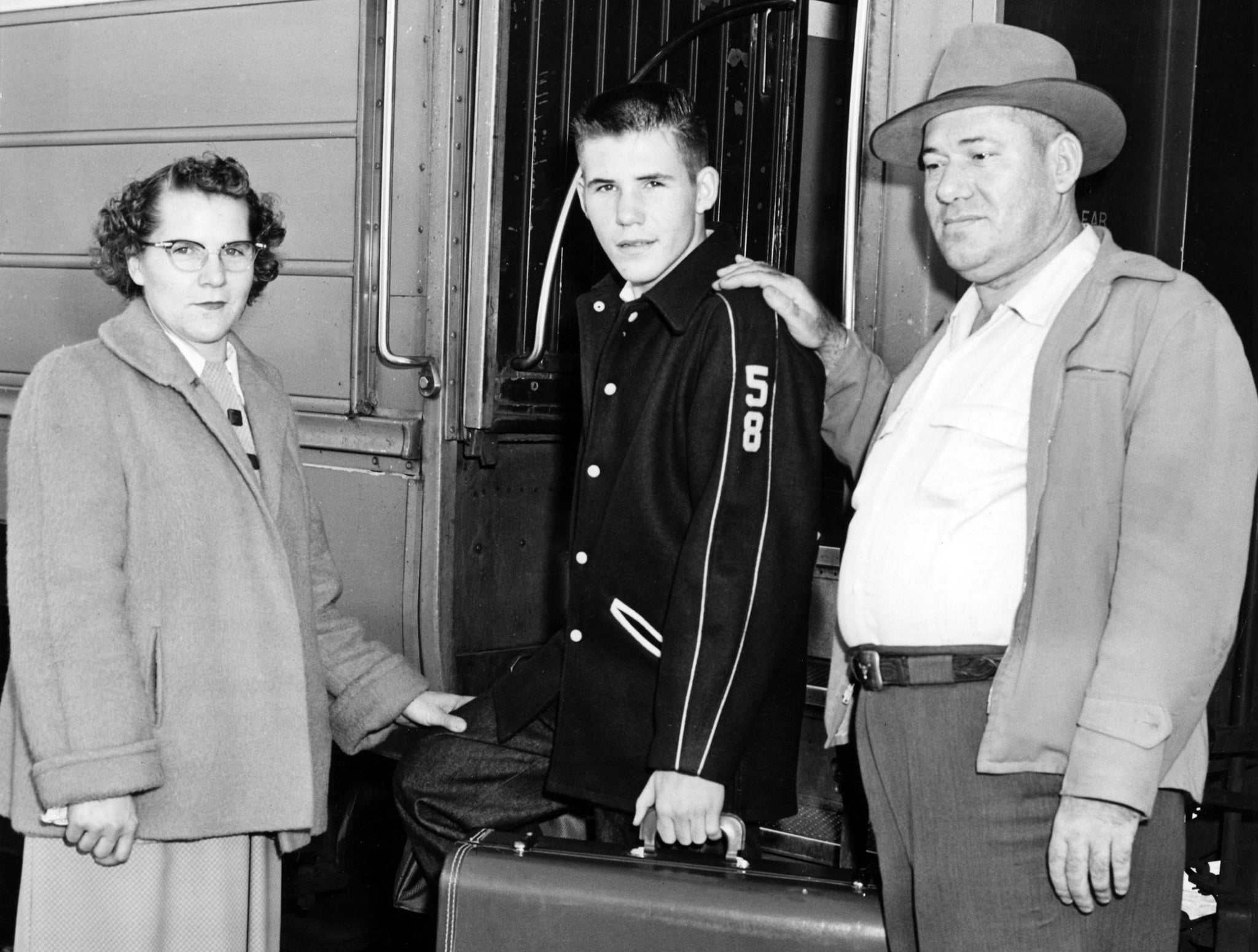 Gladys and Philip Bell seeing their son, Wayne Bell, off at the Billings train depot, 1958. Wayne was heading to compete at the Golden Gloves Boxing competition in Chicago. -- COURTESY WAYNE BELL