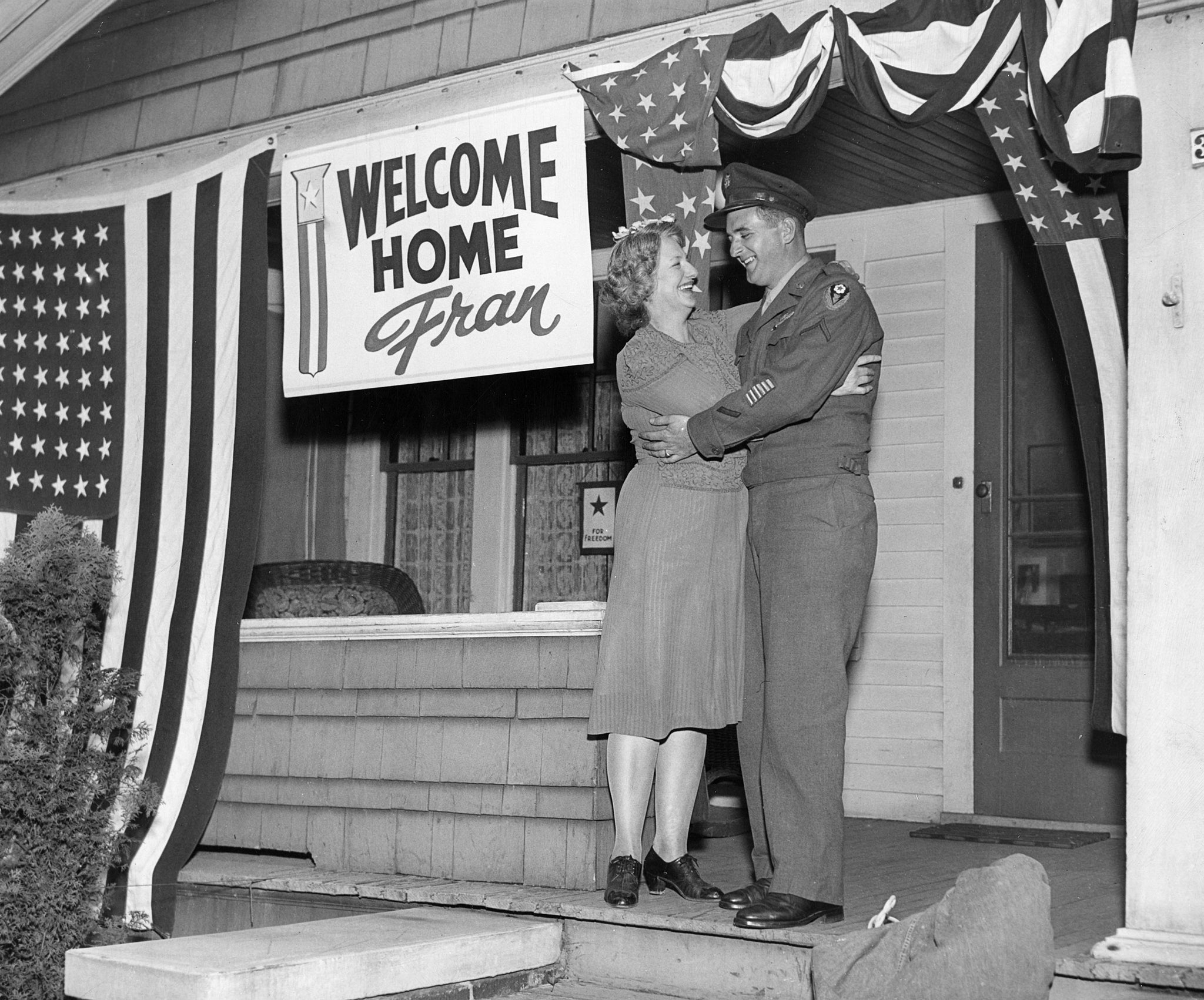 Fran Dickinson comes home from Europe after serving in the Battle of the Bulge, Oct. 12, 1945. He is greeted by his mom, Anna, at their home at 30 Berwyn Ave. -- BILL DICKINSON