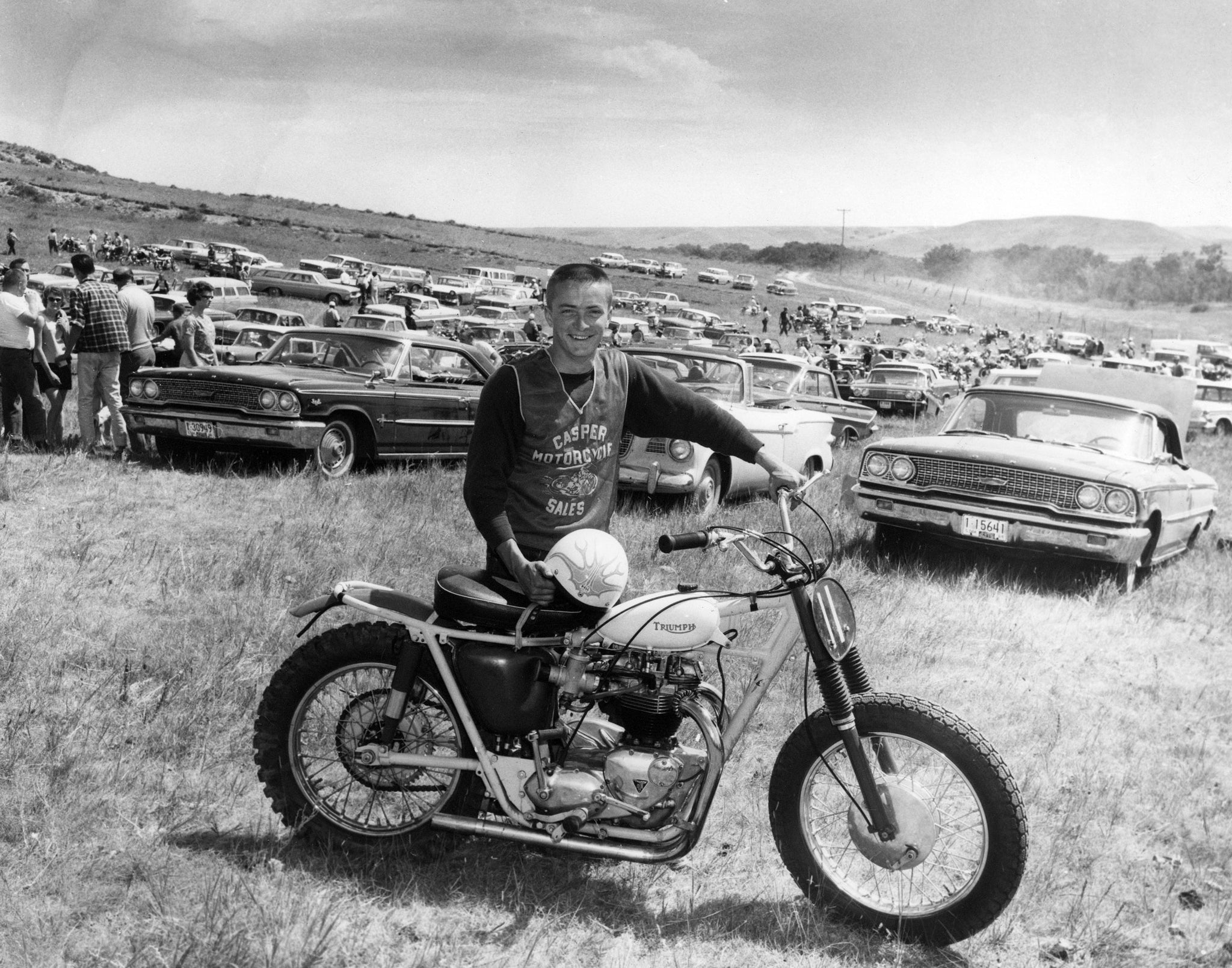 Tim Oler with his specially built Triumph dragster motorcycle he rode for Casper Motorcycle Sales at the races outside of Casper, circa 1964. -- COURTESY DEBBIE SHEDDEN