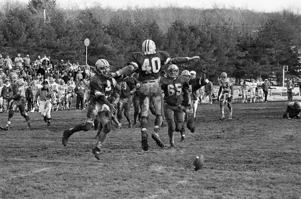 Allegheny College players celebrating a touchdown on November 24, 1990. -- Courtesy of the Meadville Tribune
