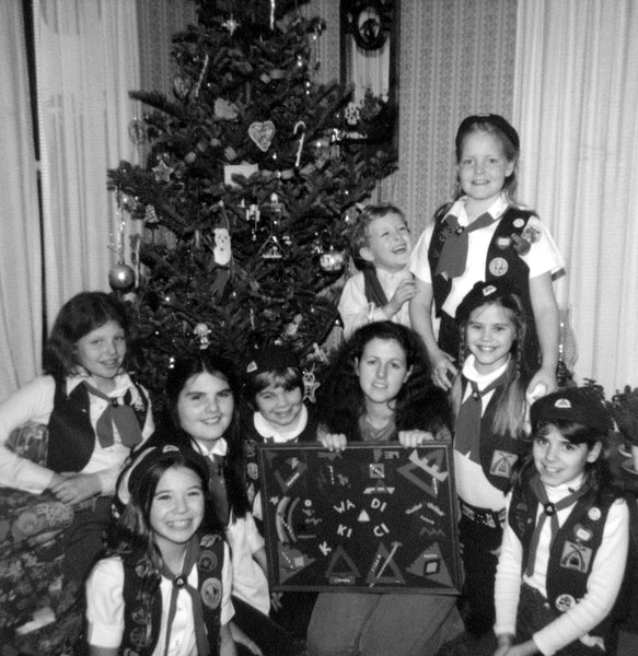 Manchester Campfire Girls group, 1979. Those identified are Susan McCone Ebert, group leader; Cristin Sederquist, upper right; Mary P. Lizie, lower left. -- Mary E. Lizie