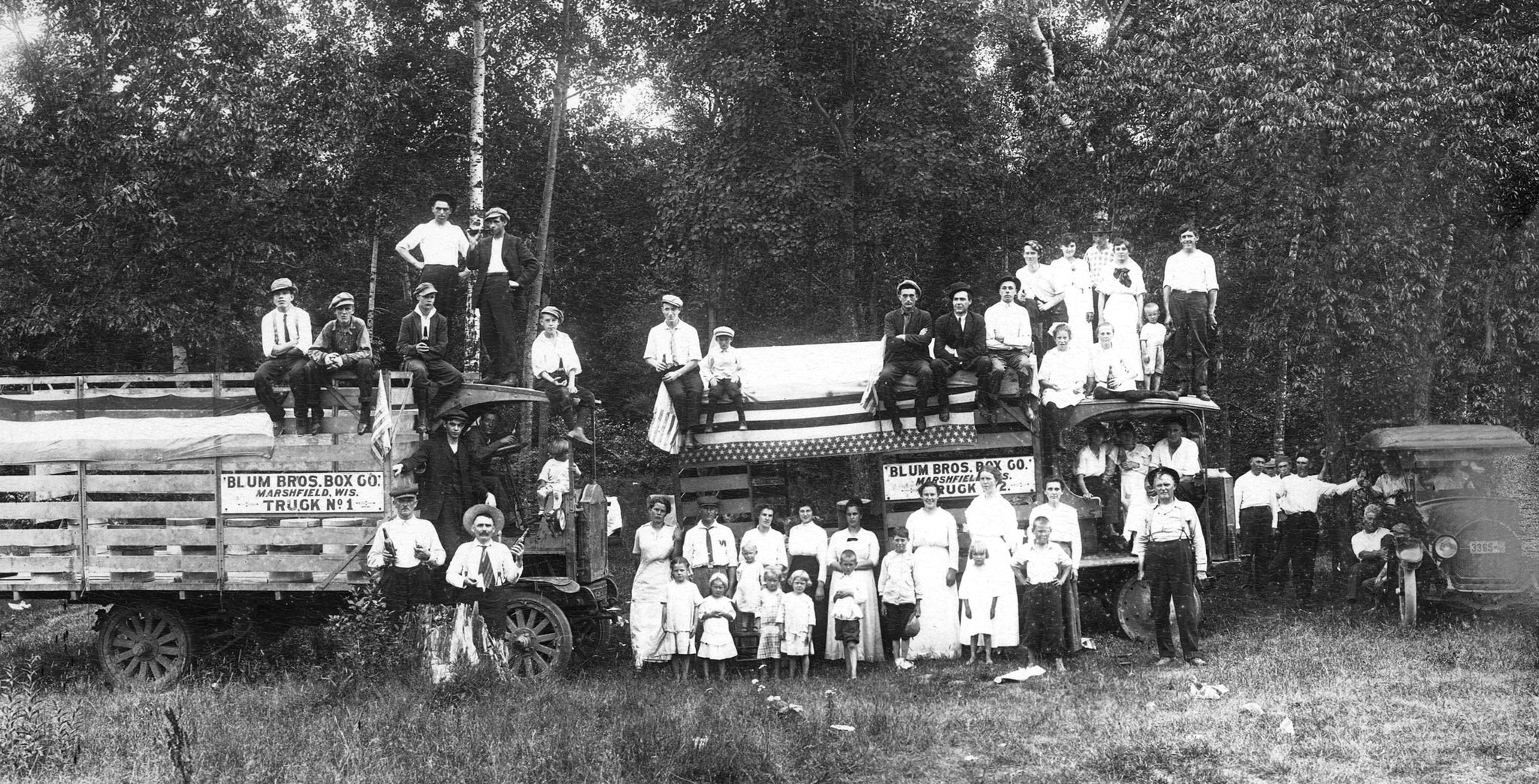 The Blum company picnic in 1910. The Blum brothers, John and Paul, owned the Blum Brothers Box Company and the Wisconsin Butter Tub Company. -- Courtesy North Wood County Historical Society / #C112.15