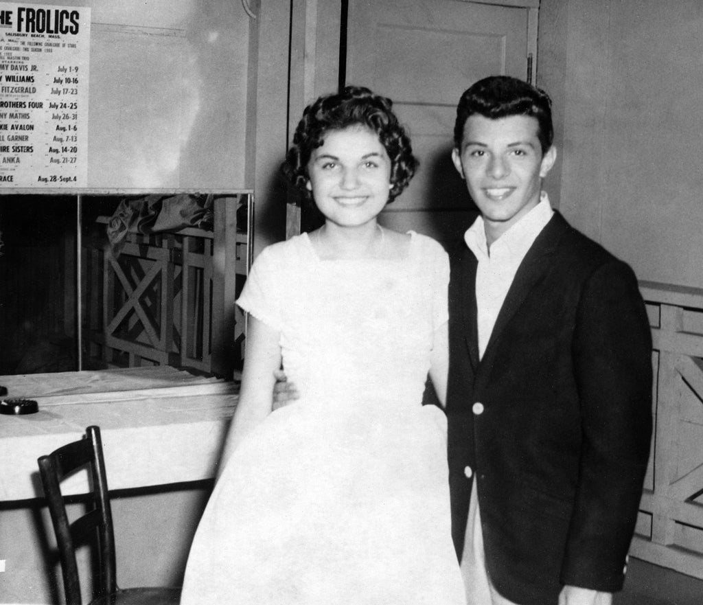 Joan DiPrima has her photo taken with Frankie Avalon who was at Salisbury Beach to perform at the Frolics, early 1960s. -- Courtesy of Joan Petersen