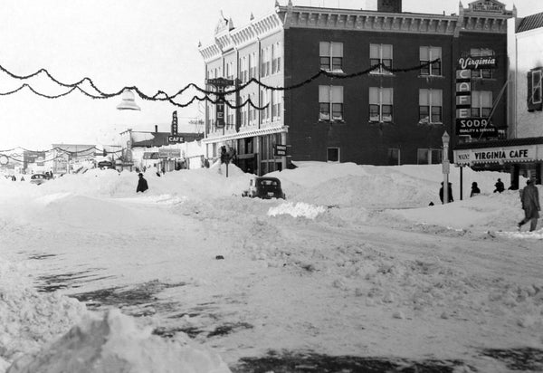 Holiday decorations over the corner of 7th and Main streets in Rapid City during the Blizzard of 1949. -- Jim Le Mar